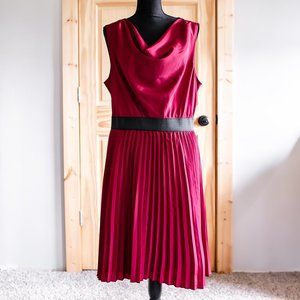 The Limited Pleated Skirt Dress Black Stretch Waistband Draped Neckline Size XL